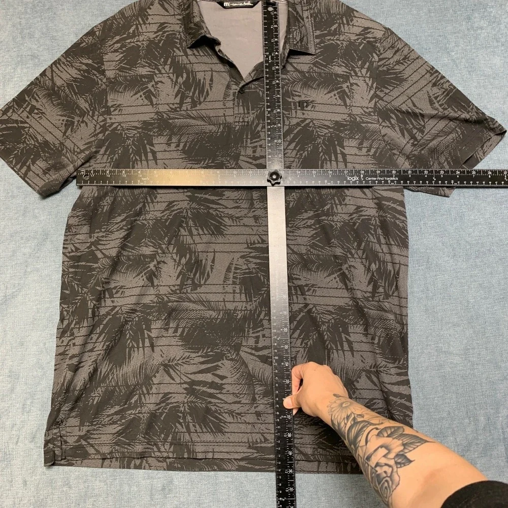 Travis Mathew Polo Shirt Mens XL Gray Palm Tree Collared Performance Golf Tennis
